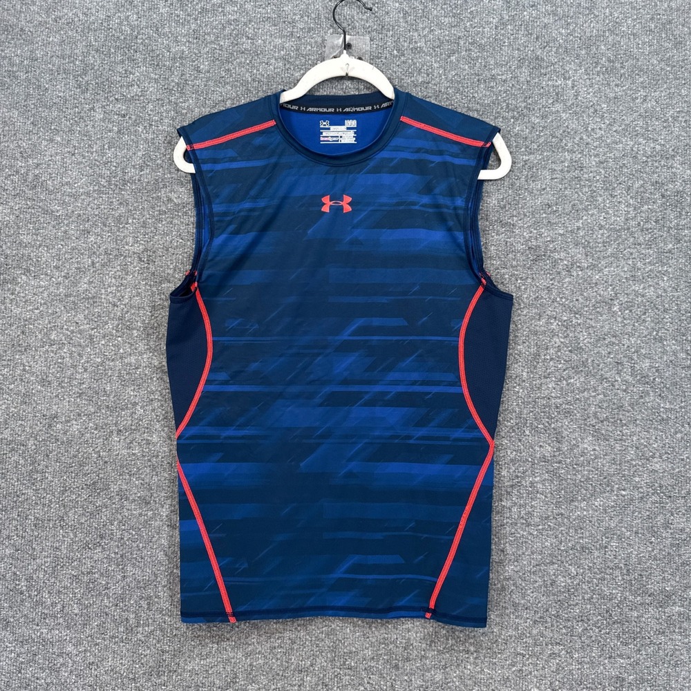 Under Armour Compression Tank Top Mens Large Blue HeatGear Gym Workout Active